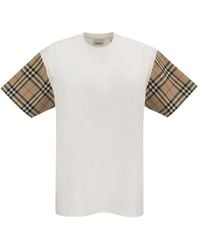Burberry - Oversized Cotton T-shirt With Check Sleeves - Lyst