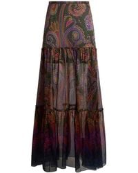 Etro - Long Silk Skirt With Placement Paisley Print - Lyst