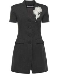 Self-Portrait - Floral Detail Mini Dress With Button Fastening And Pockets - Lyst
