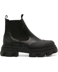 Ganni - Elasticated-panelled Leather Boots - Lyst
