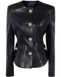 Balmain - Collarless Basque Lambskin Jacket - Lyst