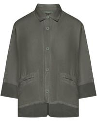 Transit - 3/4 Sleeve Linen Shirt With Georgette Inserts - Lyst