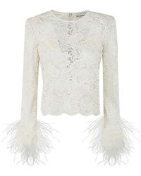 Self-Portrait - Cream Cord Lace Feather Top - Lyst