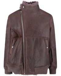Rick Owens - Distressed Leather Jacket With Plush Shearling Lining - Lyst