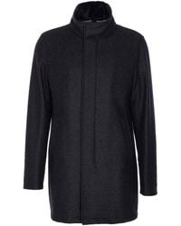 Herno - Antracite Coat With Zip And Buttons Closure - Lyst