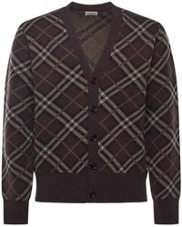 Burberry - Check Wool And Cashmere Cardigan - Lyst