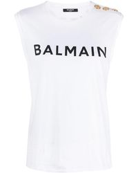 Balmain - Optical Button Shoulder Logo T-shirt - Lyst