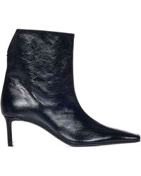 KHAITE - Leather Ankle Boots With Square Toe - Lyst