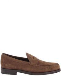 Tod's - Penny Bar Detail Suede Loafers - Lyst