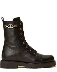 Twinset - Leather Combat Boots With Chain And Oval T - Lyst