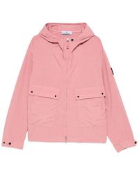 Stone Island - Hooded Windbreaker With Logo Patch - Lyst