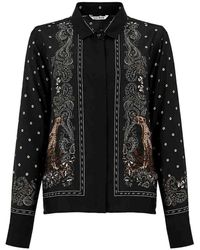 Caliban - Boxy Silk And Viscose Shirt With Print Scarf - Lyst