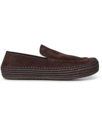 Loewe - Rio Suede And Raffia Loafers - Lyst