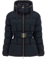 Elisabetta Franchi - Belted Down Jacket With Logo Buckle - Lyst