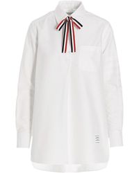 Thom Browne - Logo Pussy Bow Blouse - Lyst