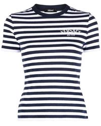 Versace - Navy Blue Striped Logo T-shirt - Lyst