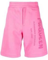 McQueen - Logo Cotton Shorts - Lyst