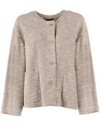Emporio Armani - Boxy Textured Round Neck Blazer - Lyst