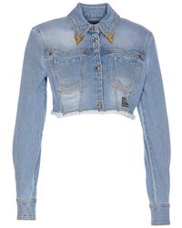 Versace - Denim Jacket Button Classic Collar Cropped - Lyst