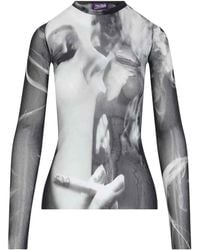 Jean Paul Gaultier - Printed Smoking Mesh Long Sleeves Top - Lyst