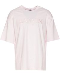 Lanvin - Pink T-shirt With Frontal Embroidered Logo - Lyst