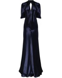 Alberta Ferretti - Long Satin Dress With Cape Sleeves - Lyst