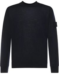 Stone Island - Crewneck Wool Sweater With Logo - Lyst