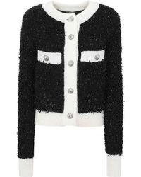 Balmain - Buttoned Furry Tweed Cardigan - Lyst