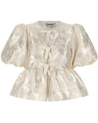 Ganni - Satin Peplum Blouse - Lyst