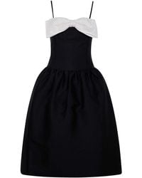 Self-Portrait - Taffeta Contrast Bow Midi Dress - Lyst