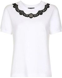 Dolce & Gabbana - Jersey T-Shirt With Dg Logo And Lace Inserts - Lyst