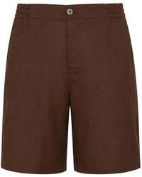 Alpha Studio - Chocolate Linen Bermuda Shorts - Lyst