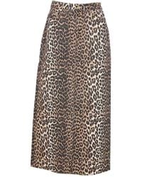 Ganni - Leopard Denim Maxi Slit Skirt - Lyst