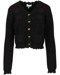 Ganni - Cotton Cashmere Crochet Applique Cardigan - Lyst