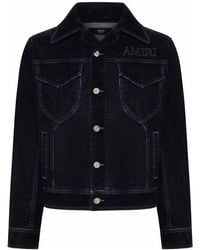Amiri - Flocked Denim Jacket With Embroidered Logo - Lyst