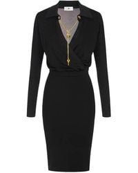 Elisabetta Franchi - V-Neck Long-Sleeve Midi Dress - Lyst