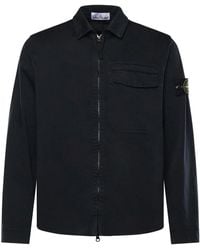 Stone Island - Cotton Satin Overshirt With Logo - Lyst
