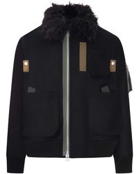 Sacai - Bomber Jacket With Faux Fur Collar - Lyst