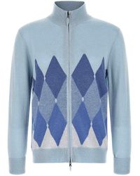Ballantyne - Classic Diamond Intarsia Zip Cardigan - Lyst