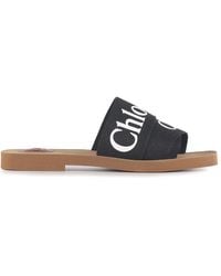 Chloé - Flat Sandals With Linen Band And Logo - Lyst