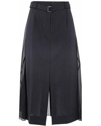 Sacai Chalk Stripe Mixed Media Skirt in Blue | Lyst