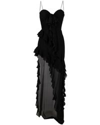 Alessandra Rich - Silk Dress With Slit And Ruffles - Lyst