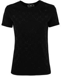 Elisabetta Franchi - T-shirt With Rhinestone Logo - Lyst