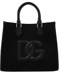 Dolce & Gabbana - Canvas Tote With Leather Logo - Lyst