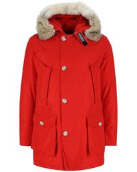 Woolrich - Hooded Parka With Textured Trim - Lyst