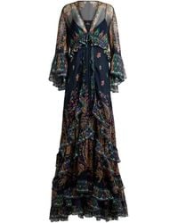 Etro - Maxi Flared Dress With See-Through Sleeves - Lyst