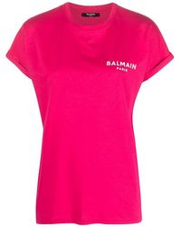 Balmain - Fuchsia Pink Logo Print Crew Neck T-shirt - Lyst