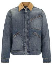 McQueen - Washed Ddenim Jacket With Suede Collar - Lyst