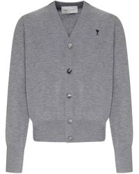 Ami Paris - V-Neck Knit Cardigan With Embroidered Logo - Lyst