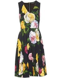 Dolce & Gabbana - Peony And Rose Print Calf-Lenght Dress - Lyst